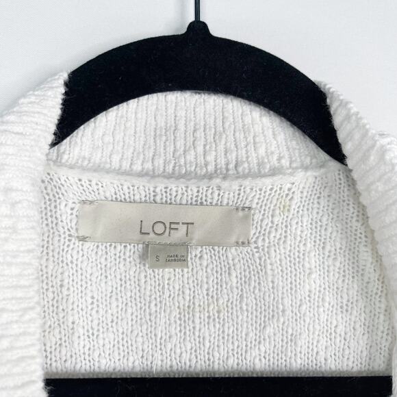 New LOFT S White Navy Blue Striped V Neck Pocket Long Cardigan Sweater Cotton - Picture 8 of 12